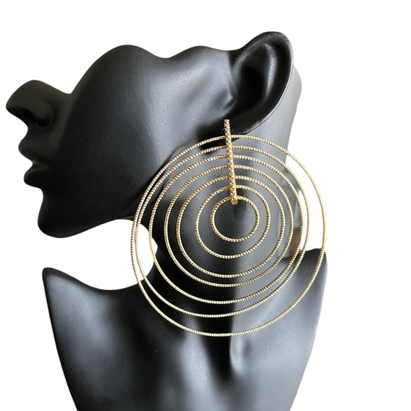Huge Golden Circular Earrings - Picture 1 of 3
